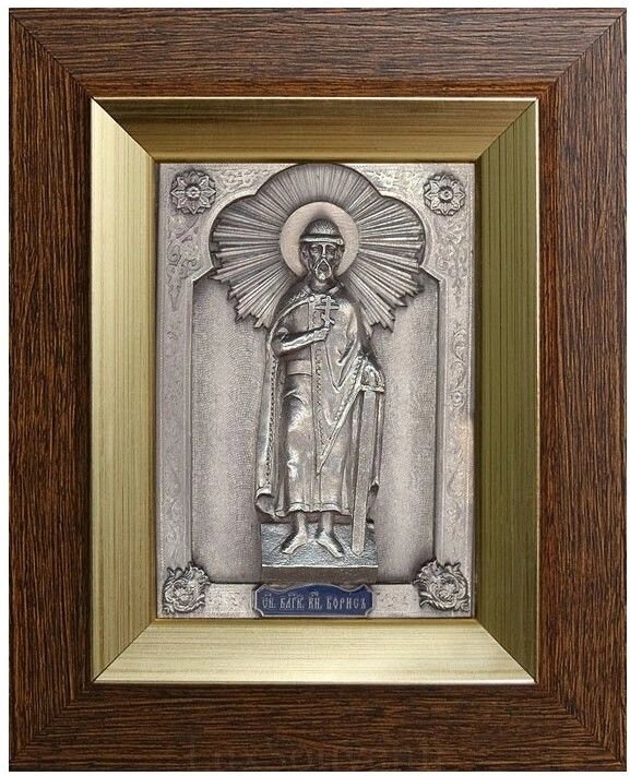Ікона "Святий благовірний князь Борис" зі срібла з емаллю від компанії Іконна лавка - фото 1