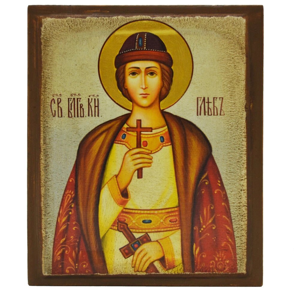 Ікона "Святий благовірний князь Гліб" на дереві 11х9 см від компанії Іконна лавка - фото 1