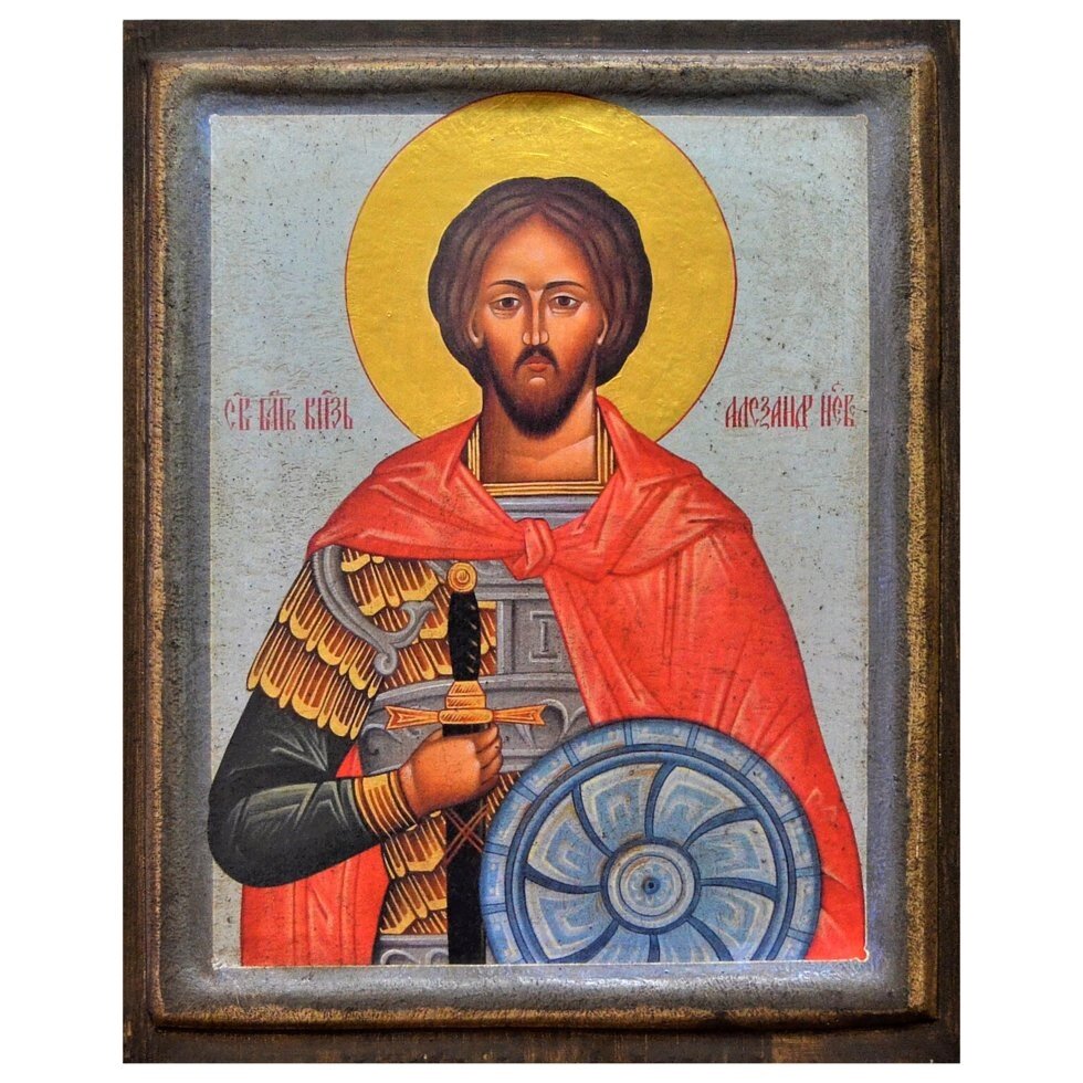 Ікона "Святий благовірний князь Олександр Невський" на дереві 20х15 см від компанії Іконна лавка - фото 1