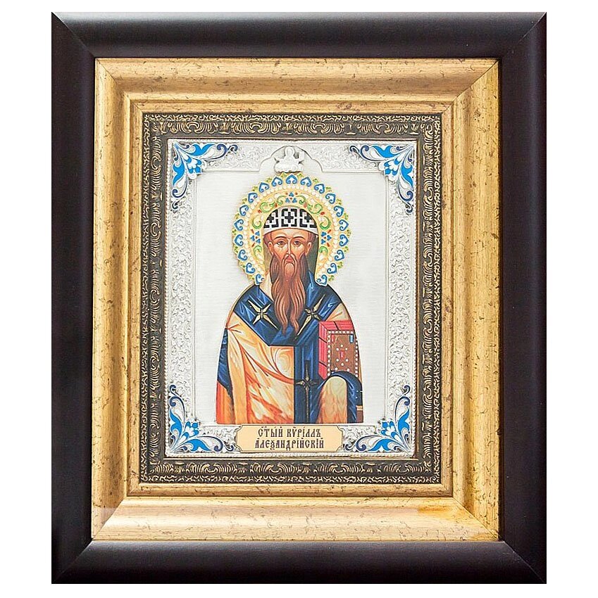 Ікона "Святий Кирило Олександрійський" зі срібла з емалями від компанії Іконна лавка - фото 1
