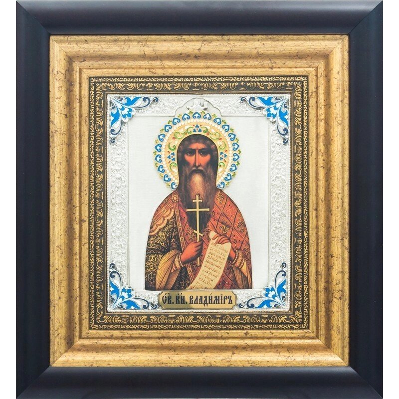Ікона "Святий князь Володимир" зі срібла з емалями від компанії Іконна лавка - фото 1