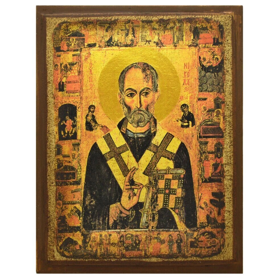 Ікона "Святий Миколай Чудотворець з житієм" копія XIII століття на дереві 20х15 см від компанії Іконна лавка - фото 1