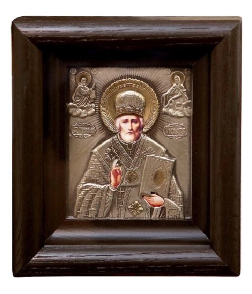 Ікона "Святий Миколай Чудотворець" в мідному окладі 18х17см від компанії Іконна лавка - фото 1