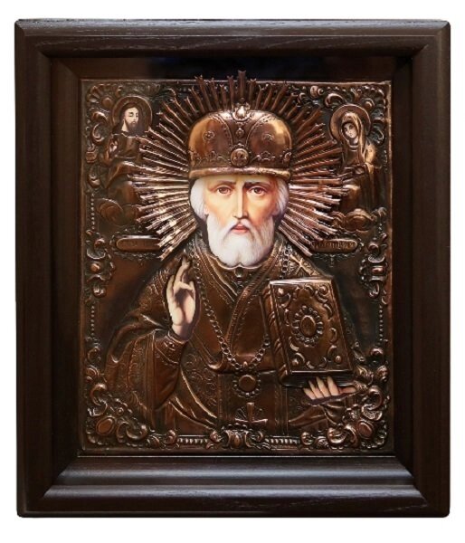 Ікона "Святий Миколай Чудотворець" в мідному окладі 38х34см від компанії Іконна лавка - фото 1