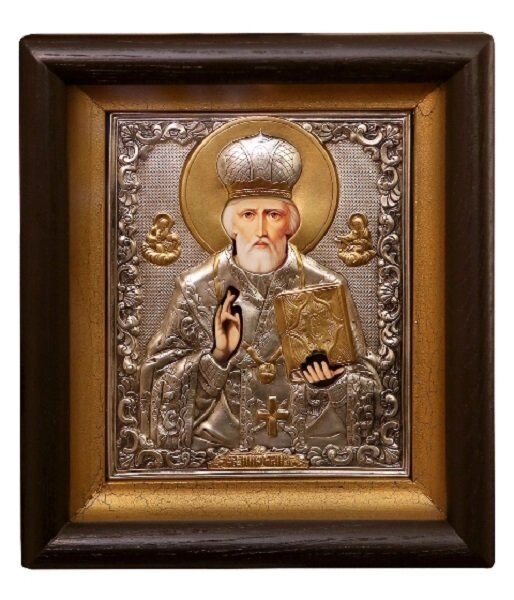 Ікона "Святий Миколай Чудотворець" в мідному окладі з чорнінням від компанії Іконна лавка - фото 1
