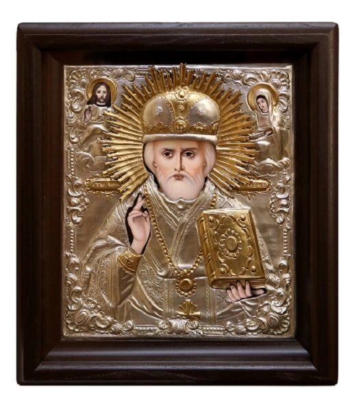 Ікона "Святий Миколай Чудотворець" в мідному окладі з позолотою від компанії Іконна лавка - фото 1