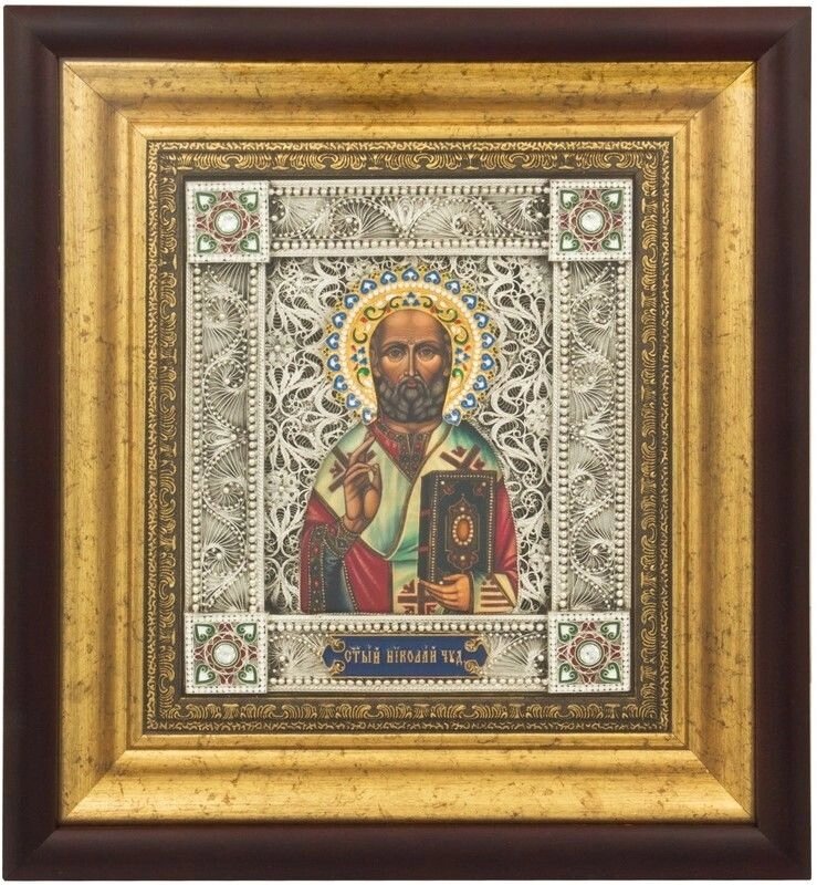 Ікона "Святий Миколай Чудотворець" зі срібла 31х28см від компанії Іконна лавка - фото 1