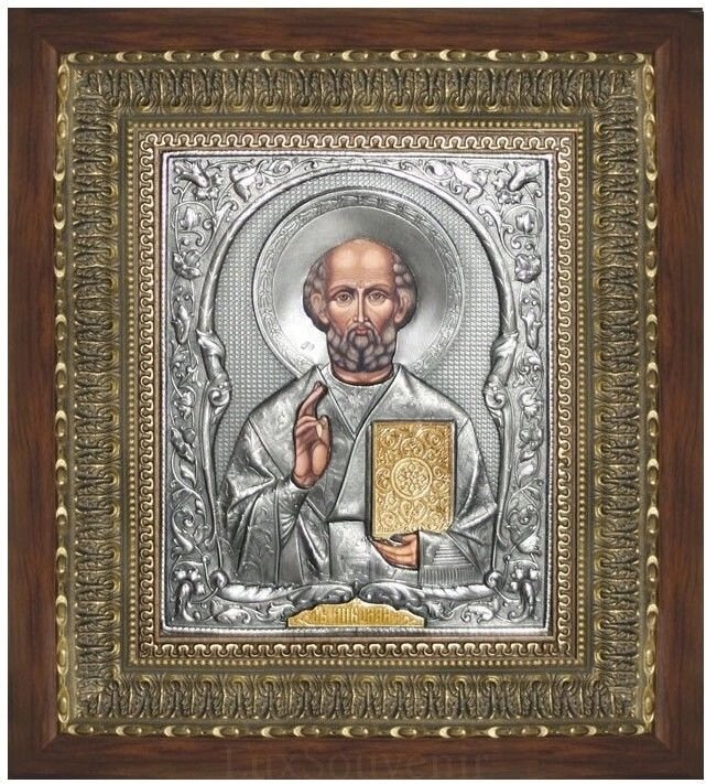 Ікона "Святий Миколай Чудотворець" зі срібла 32х29см від компанії Іконна лавка - фото 1