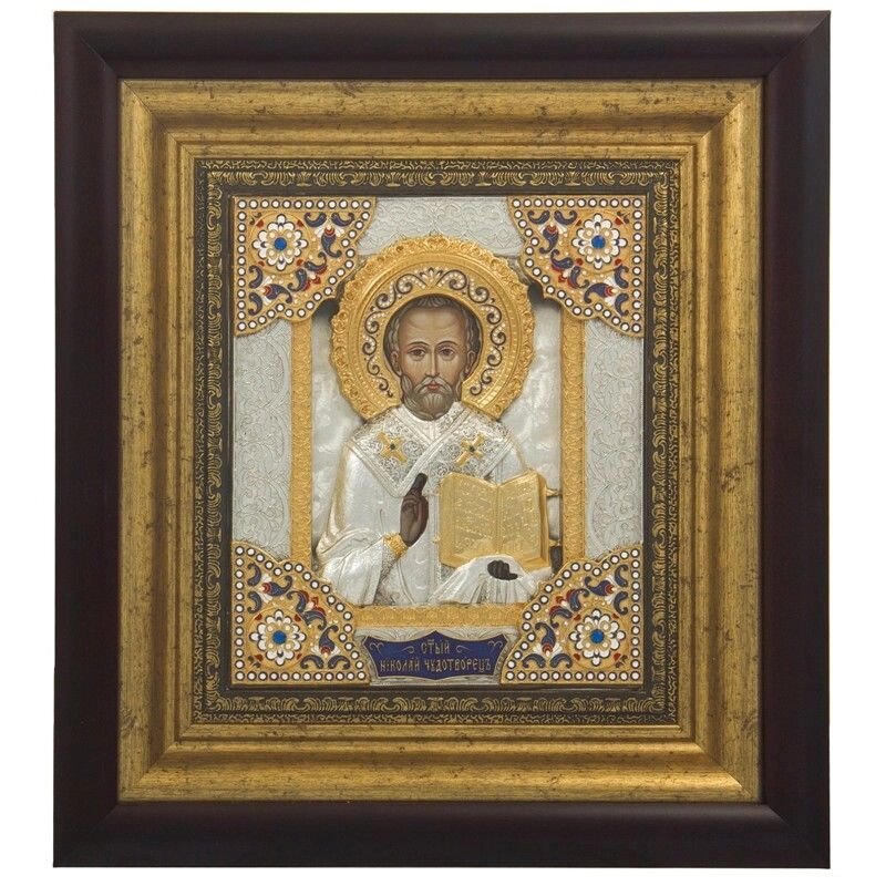 Ікона "Святий Миколай Чудотворець" зі срібла 33х30см від компанії Іконна лавка - фото 1