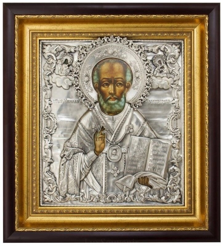 Ікона "Святий Миколай Чудотворець" зі срібла 48х44см від компанії Іконна лавка - фото 1