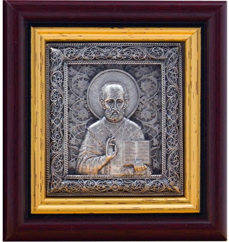 Ікона "Святий Миколай Чудотворець" зі срібла 8х8см від компанії Іконна лавка - фото 1