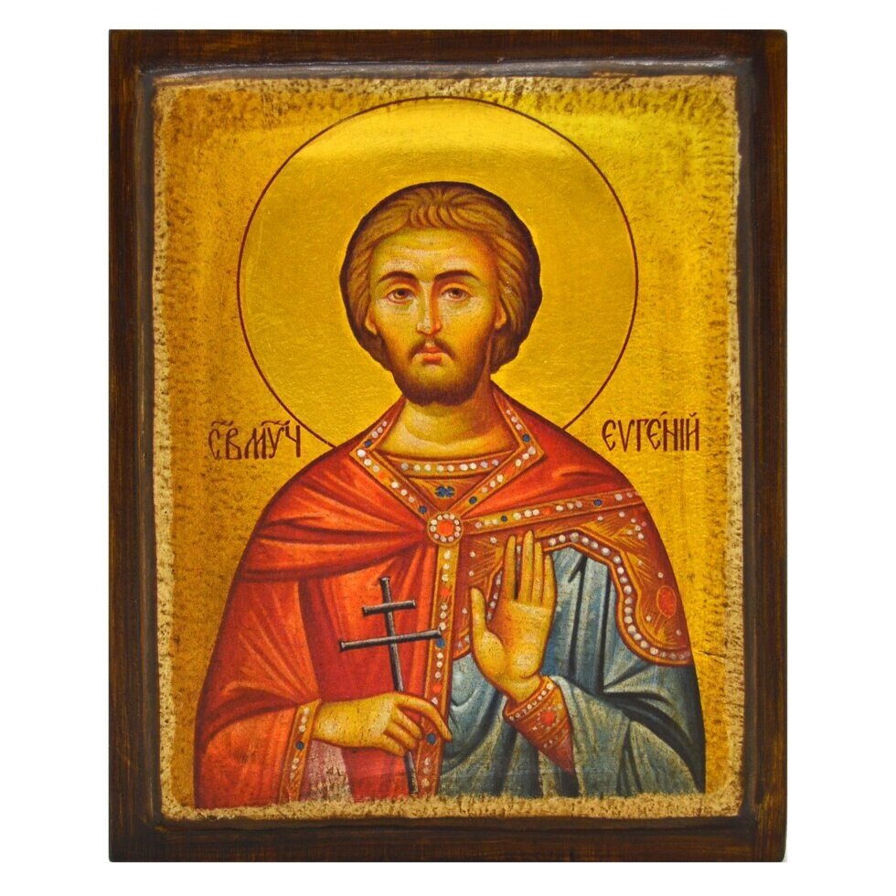 Ікона "Святий мученик Євген" на дереві 11х9 см від компанії Іконна лавка - фото 1