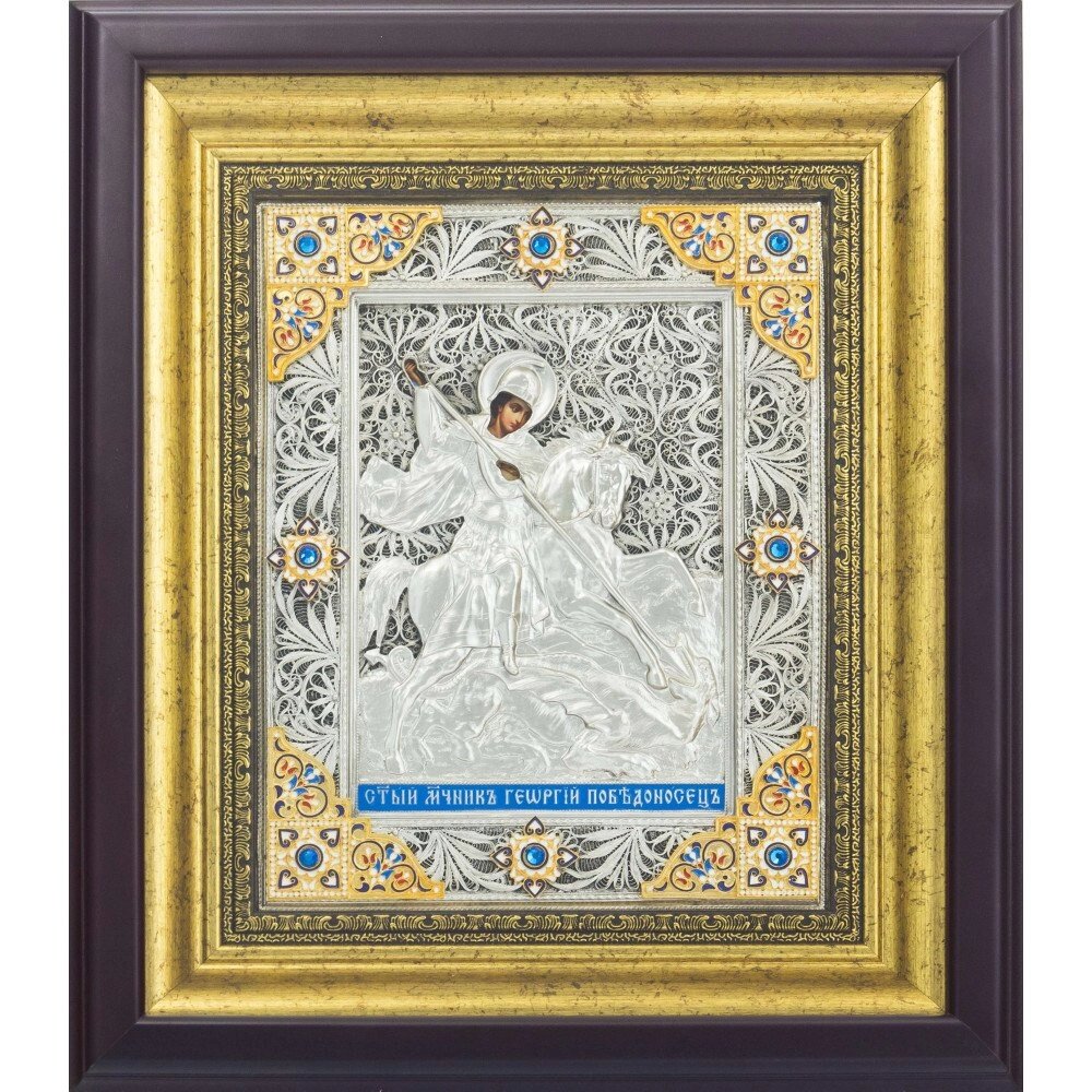 Ікона "Святий мученик Георгій Побідоносець" зі срібла від компанії Іконна лавка - фото 1
