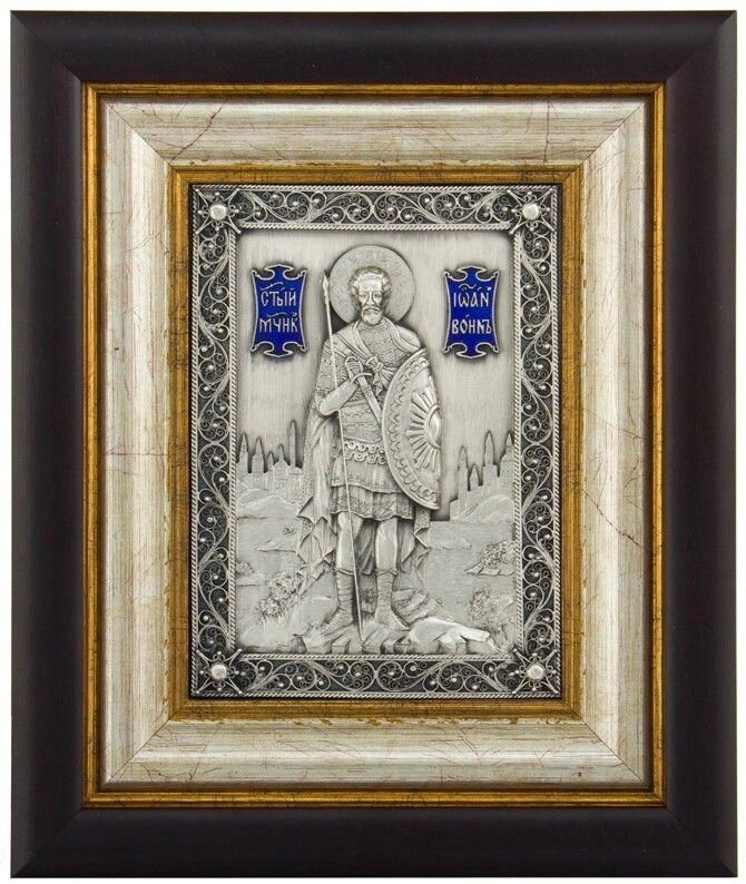 Ікона "Святий мученик Іоанн Воїн" зі срібла з емалями від компанії Іконна лавка - фото 1