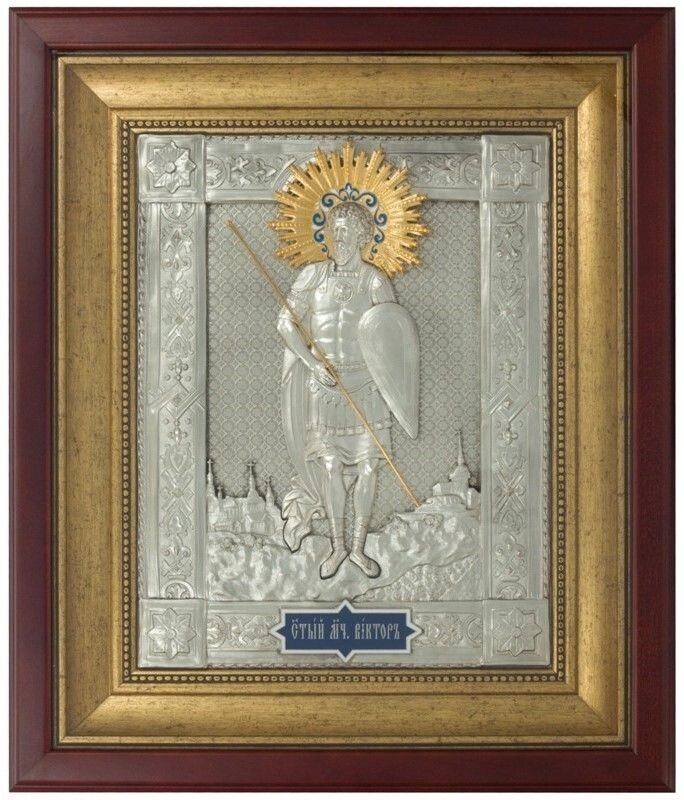 Ікона "Святий мученик Віктор" зі срібла з емалями від компанії Іконна лавка - фото 1