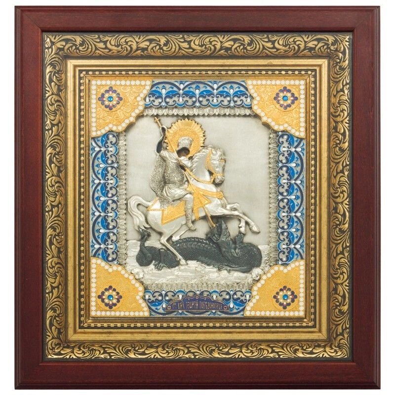 Ікона "Святий великомученик Георгій Побідоносець" зі срібла з емалями від компанії Іконна лавка - фото 1