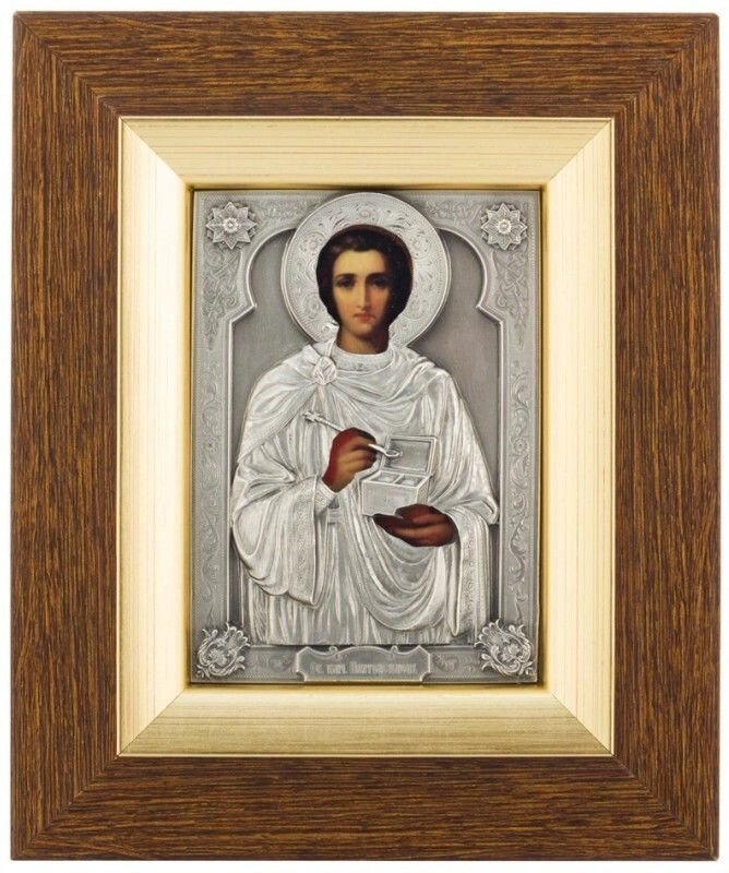 Ікона "Святий великомученик і цілитель Пантелеймон" зі срібла від компанії Іконна лавка - фото 1