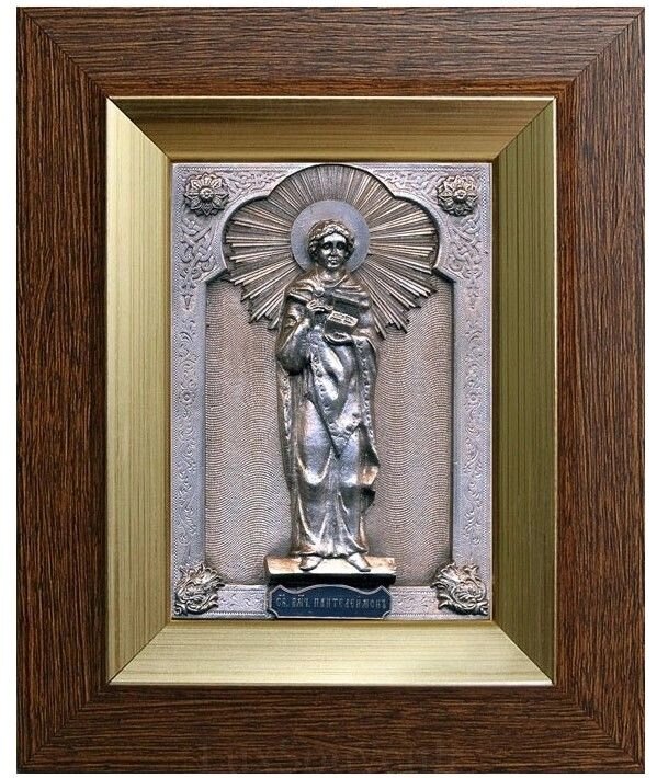 Ікона "Святий великомученик Пантелеймон" зі срібла 14х11см від компанії Іконна лавка - фото 1