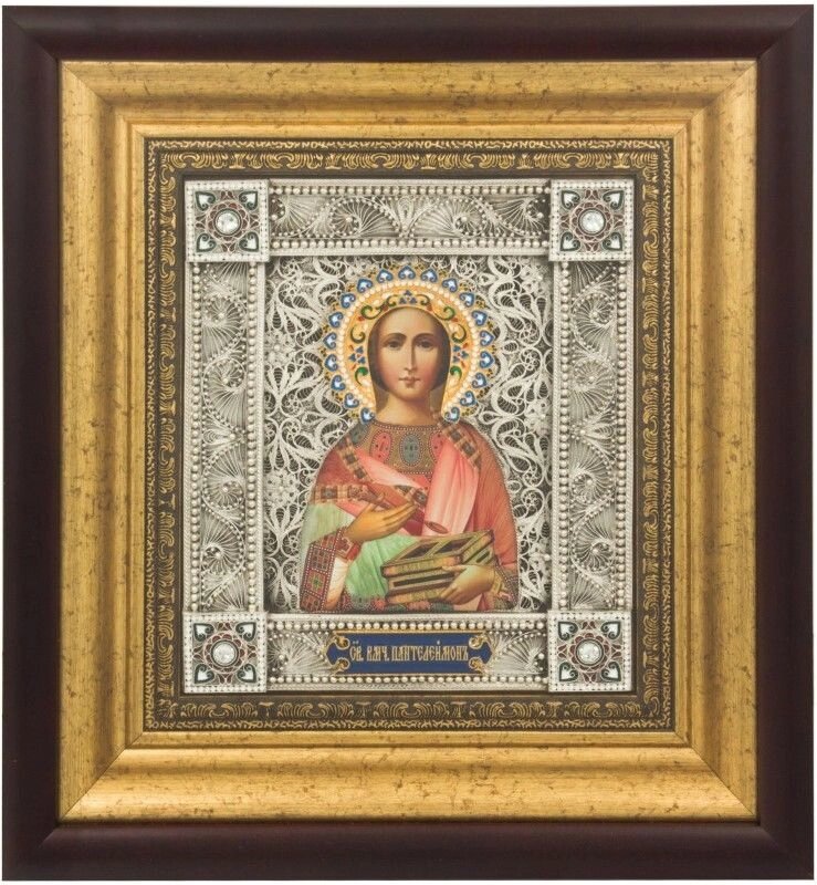 Ікона "Святий великомученик Пантелеймон" зі срібла від компанії Іконна лавка - фото 1