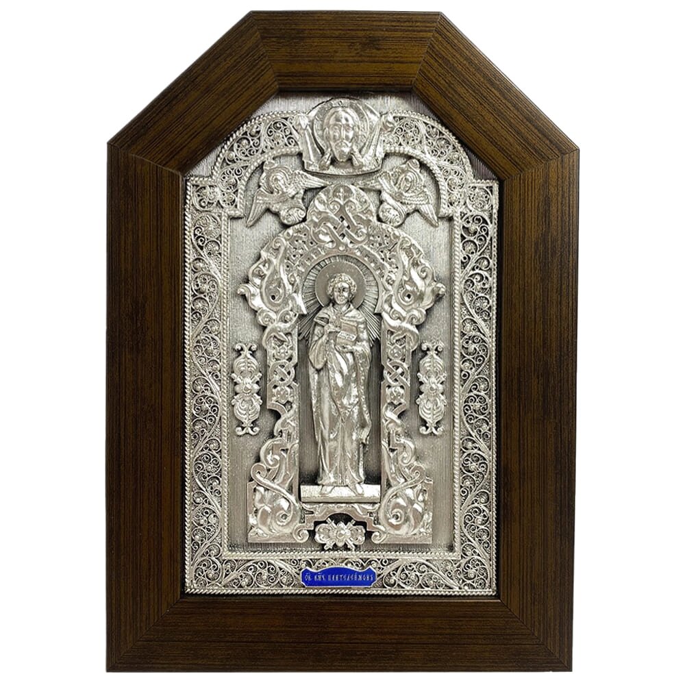 Ікона "Святий великомученик Пантелеймон" зі срібла від компанії Іконна лавка - фото 1