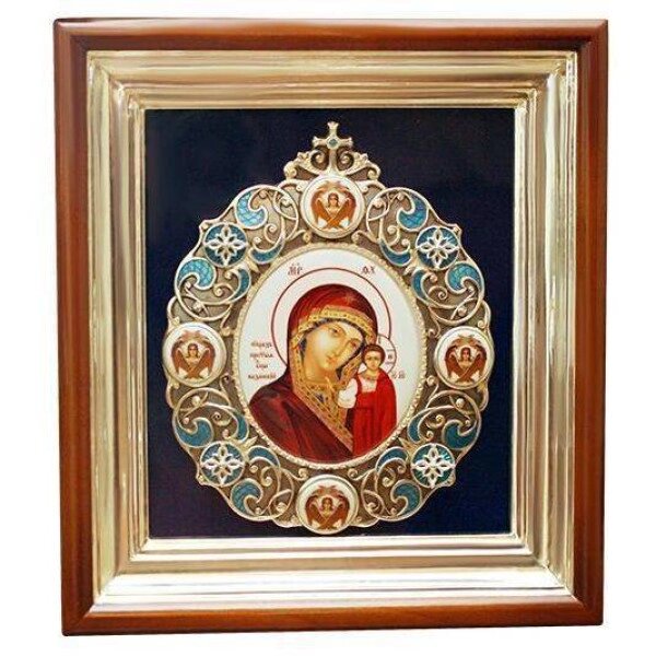 Ікона в дерев'яній рамі з емаллю "Пресвята Богородиця Казанська" від компанії Іконна лавка - фото 1