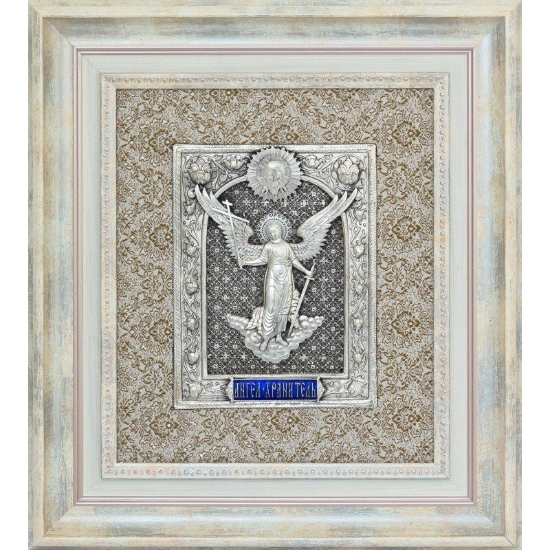 Ікона "Янгол Охоронець" на тканинному фоні з емаллю від компанії Іконна лавка - фото 1
