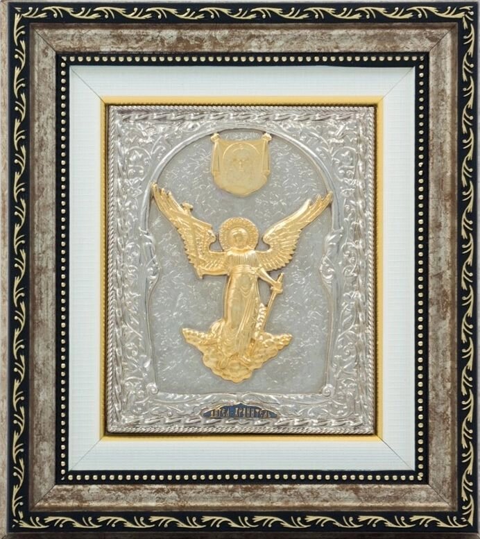 Ікона "Янгол Охоронець" зі срібла з візерунковою рамою від компанії Іконна лавка - фото 1