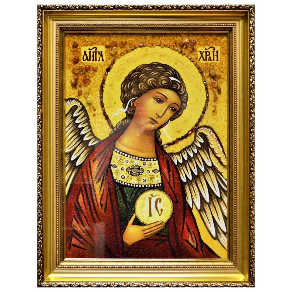 Ікона з бурштину Ангел Хранитель 15x20 см від компанії Іконна лавка - фото 1