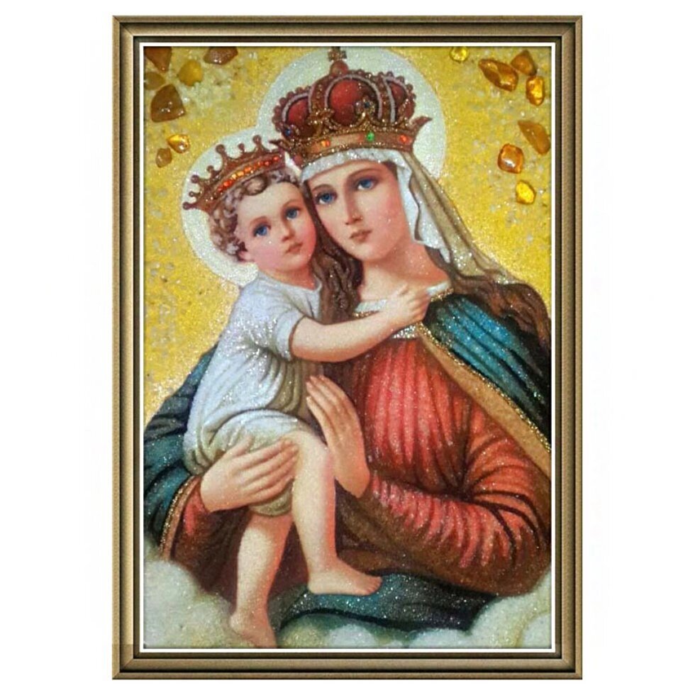 Ікона з бурштину Богородиця Єрусалимська 15x20 см від компанії Іконна лавка - фото 1