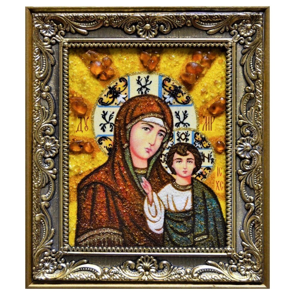 Ікона з бурштину Богородиця Казанська 15x20 см від компанії Іконна лавка - фото 1