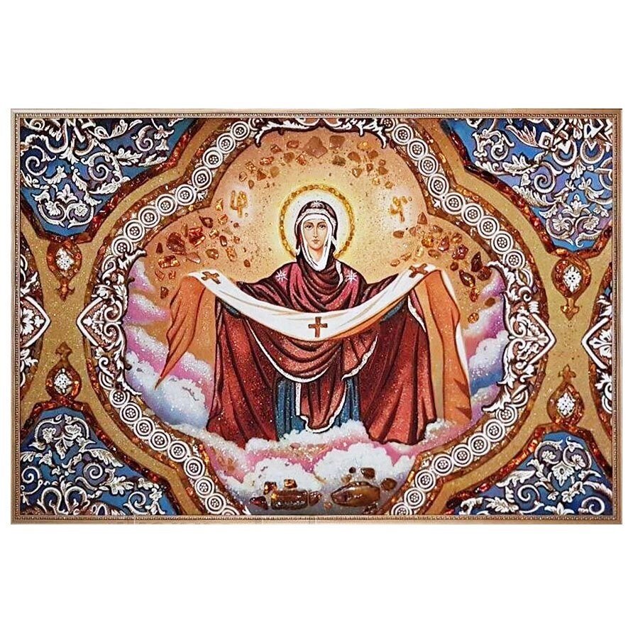 Ікона з бурштину Богородиця Покрова 20х30 см від компанії Іконна лавка - фото 1