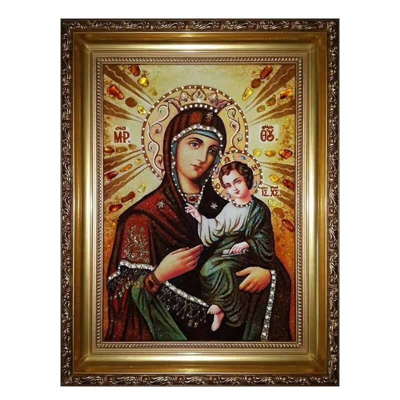 Ікона з бурштину Богородиця Смоленська 15x20 см від компанії Іконна лавка - фото 1