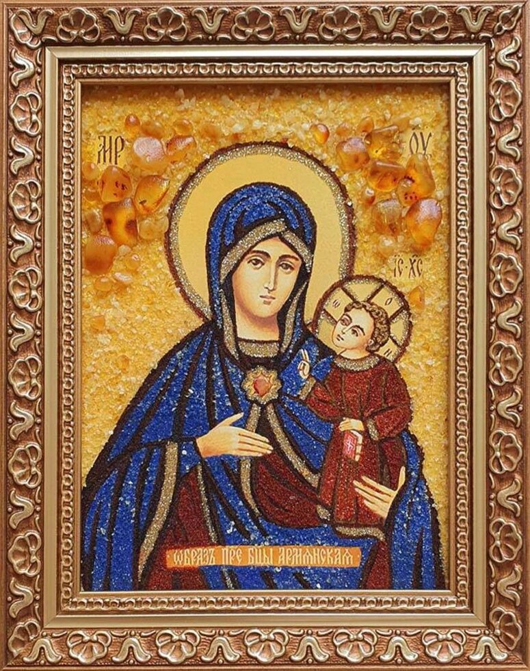 Ікона з бурштину "Богородиця Вірменська" 15x20 см від компанії Іконна лавка - фото 1