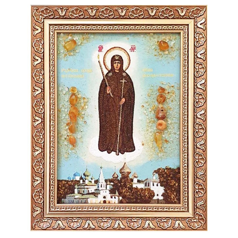 Ікона з бурштину "Богородиця Вратарница Угличская (Незгасима Свічка)" 20x30 см від компанії Іконна лавка - фото 1