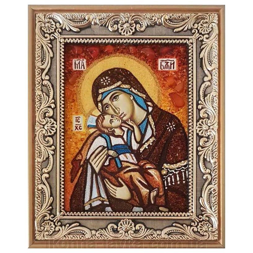 Ікона з бурштину Богородиця Взиграніе немовляти 15x20 см від компанії Іконна лавка - фото 1