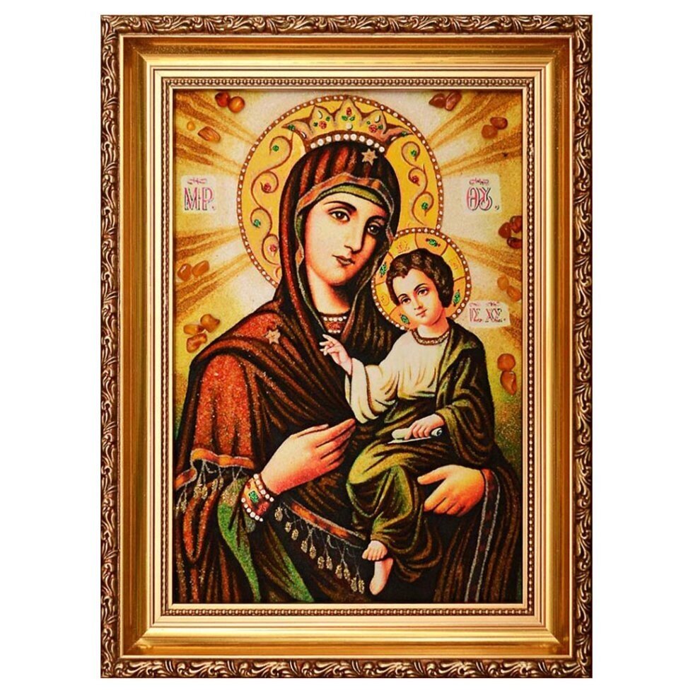 Ікона з бурштину "Божа Матір Скоропослушниця" 15x20 см від компанії Іконна лавка - фото 1
