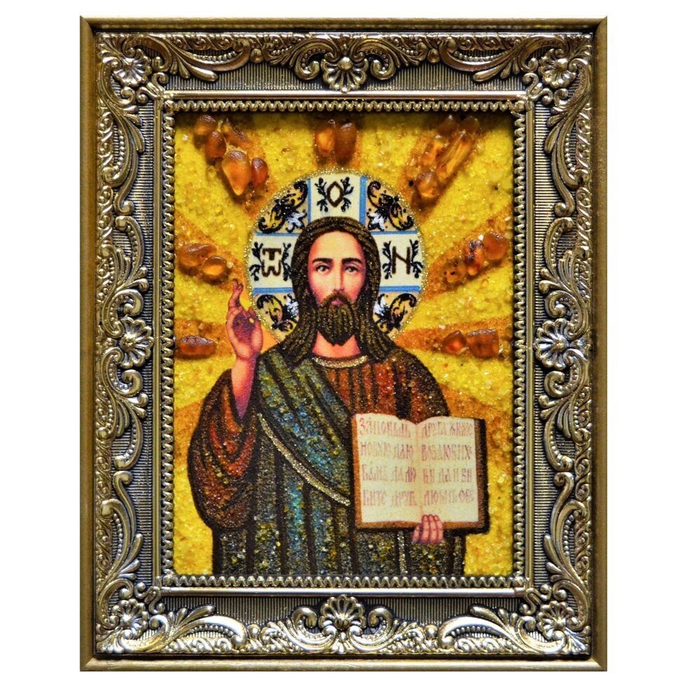 Ікона з бурштину Господь Вседержитель 15x20 см від компанії Іконна лавка - фото 1
