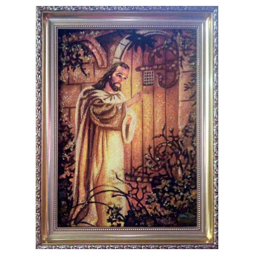 Ікона з бурштину "Ісус стукає в двері" 15x20 см від компанії Іконна лавка - фото 1