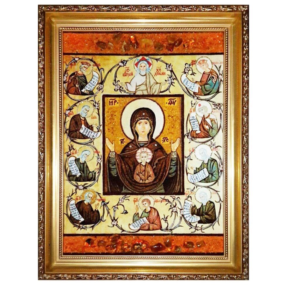 Ікона з бурштину "Курська Корінна ікона Божої Матері" 20x30 см від компанії Іконна лавка - фото 1