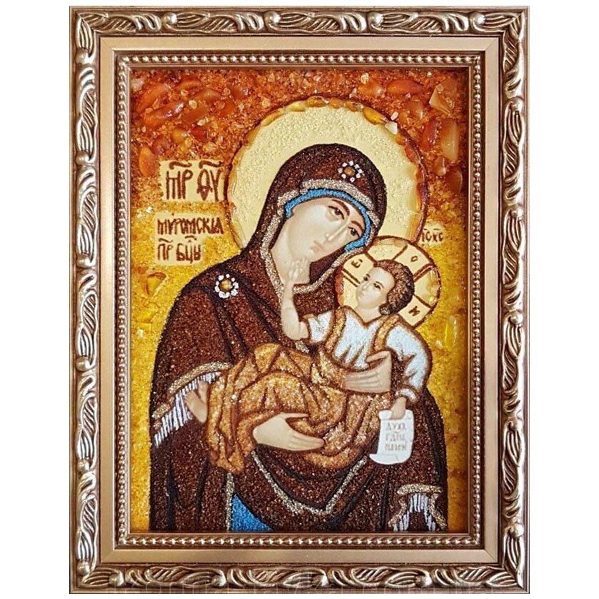 Ікона з бурштину Муромская Пресвята Богородиця 15x20 см від компанії Іконна лавка - фото 1