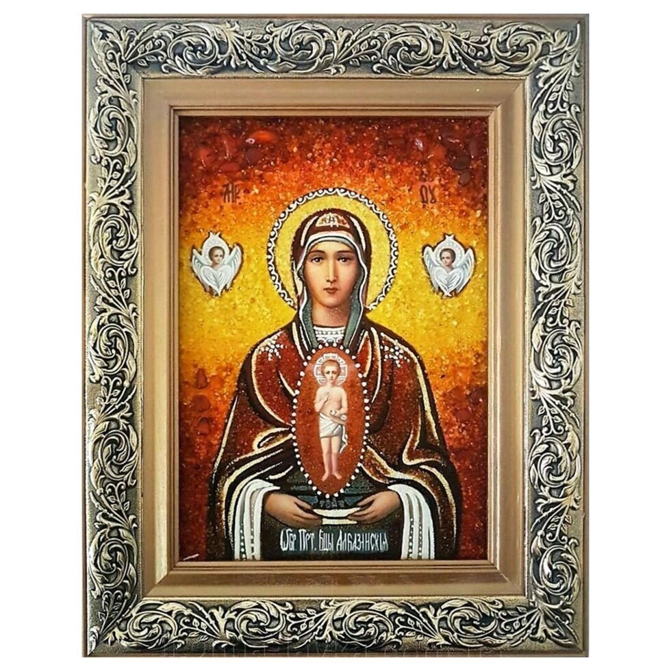 Ікона з бурштину Образ Пресвятої Богородиці Албазінський (Блаженний черево) 15x20 см від компанії Іконна лавка - фото 1