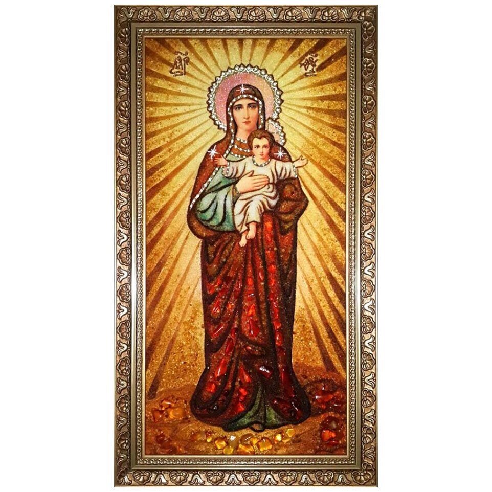 Ікона з бурштину "Образ Пресвятої Богородиці Благодатне небо" 15x20 см від компанії Іконна лавка - фото 1
