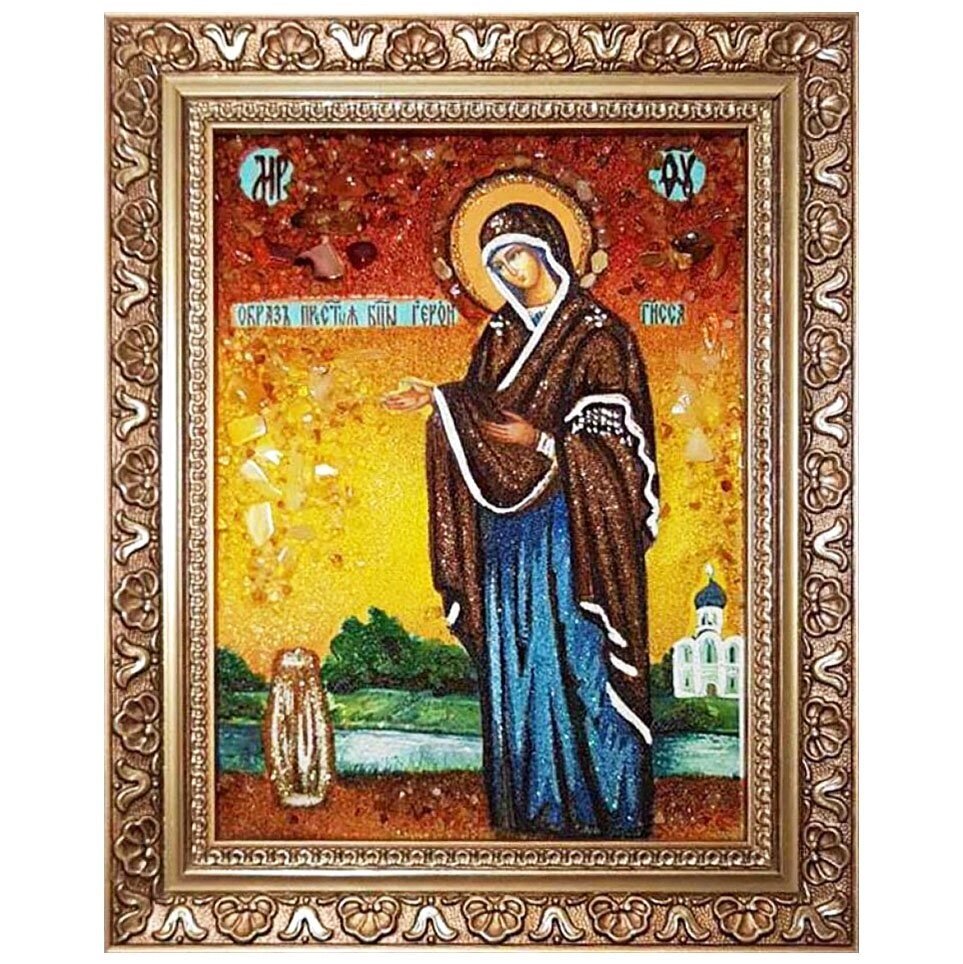 Ікона з бурштину Образ пресвятої Богородиці Геронтісса 15x20 см від компанії Іконна лавка - фото 1