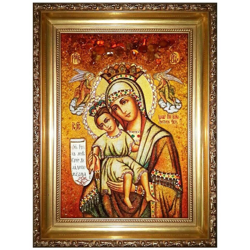 Ікона з бурштину Образ Пресвятої Богородиці Гідно є 15x20 см від компанії Іконна лавка - фото 1