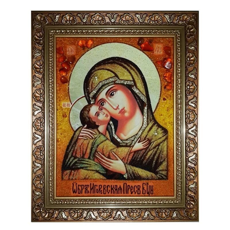 Ікона з бурштину Образ Пресвятої Богородиці Ігорівська 15x20 см від компанії Іконна лавка - фото 1