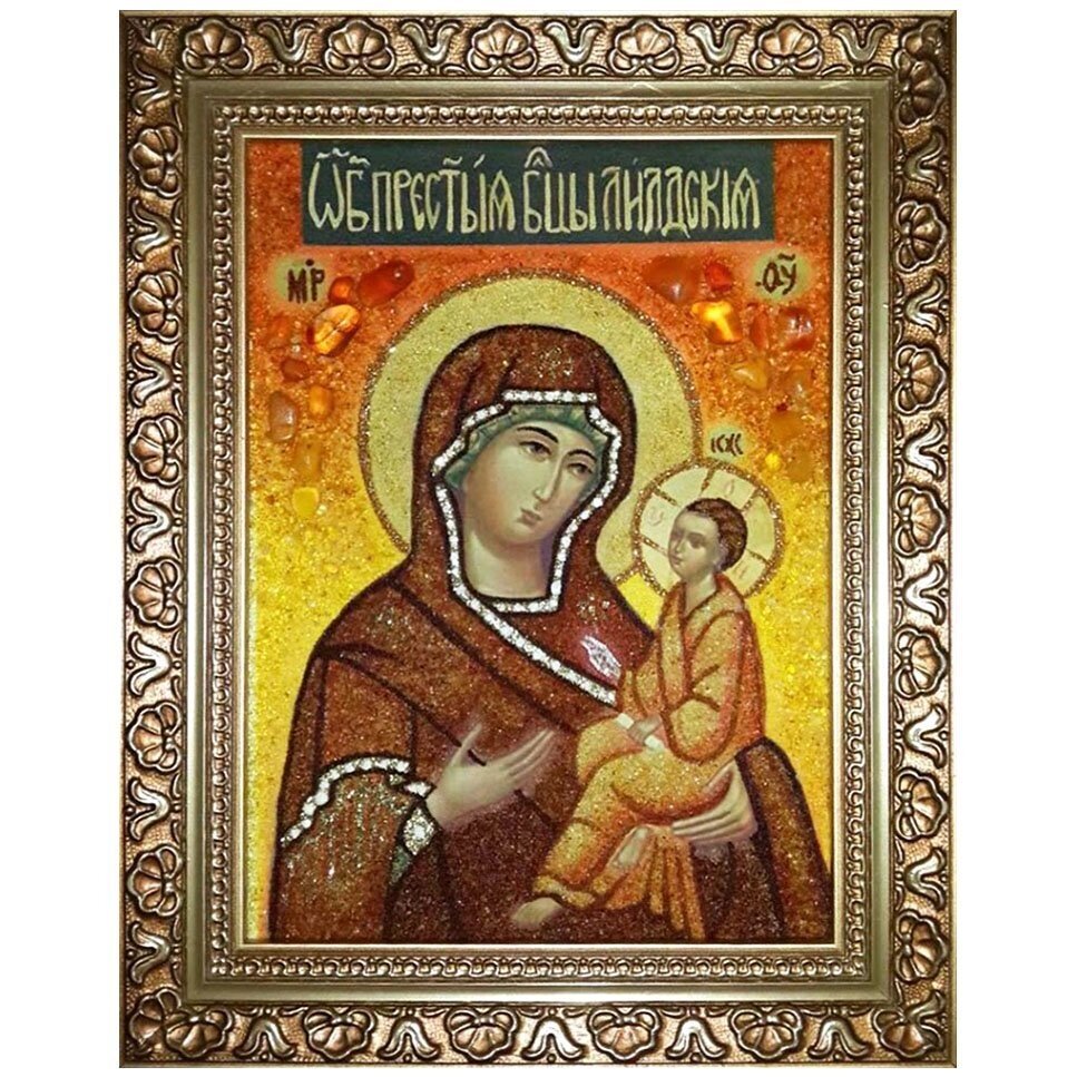 Ікона з бурштину "Образ Пресвятої Богородиці Ліддская" 15x20 см від компанії Іконна лавка - фото 1