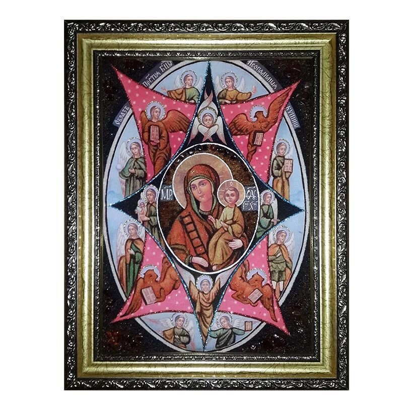 Ікона з бурштину Образ Пресвятої Богородиці Неопалима Купіна 15x20 см від компанії Іконна лавка - фото 1