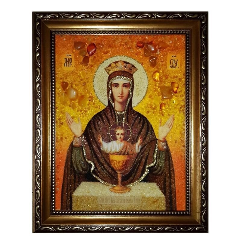 Ікона з бурштину Образ Пресвятої Богородиці Невипивана Чаша 15x20 см від компанії Іконна лавка - фото 1