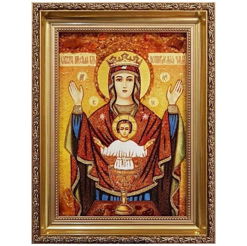 Ікона з бурштину Образ Пресвятої Богородиці Невипивана чаша 15x20 см від компанії Іконна лавка - фото 1