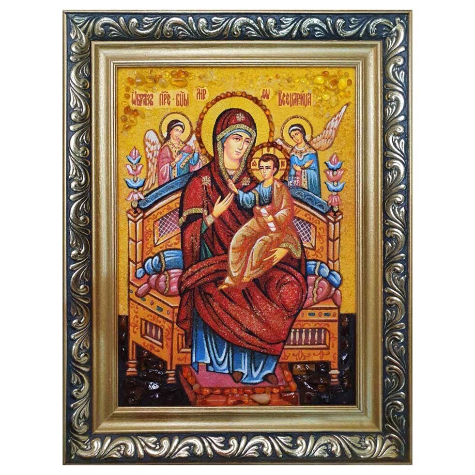 Ікона з бурштину "Образ пресвятої Богородиці Всецариця" 15x20 см від компанії Іконна лавка - фото 1